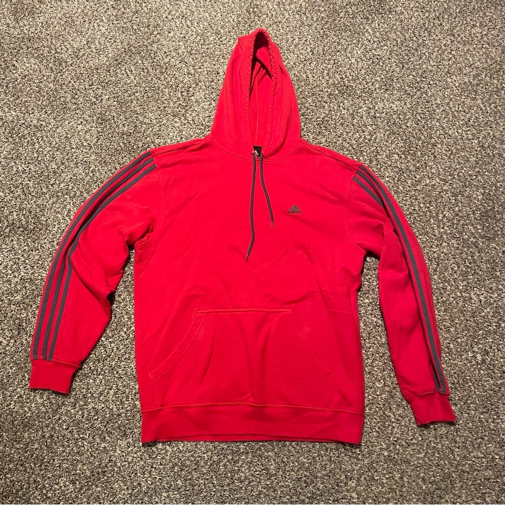 Adidas Red Hoodie with Black Stripes